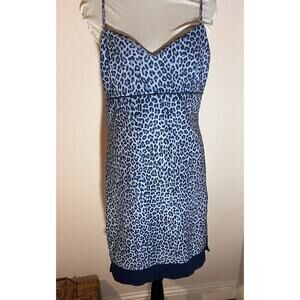 Rampage Mini Dress Y2K Cheetah Blue Vintage Stretchy Babydoll Leopard Slip Sz M